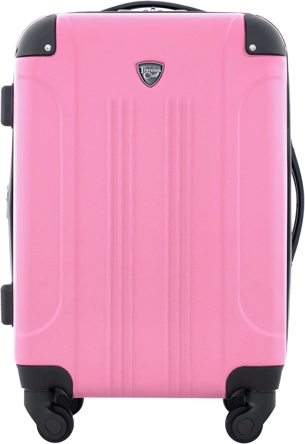 imageTravelers Club Chicago Hardside Expandable Spinner Luggage Black 20quot CarryOnHot Pink