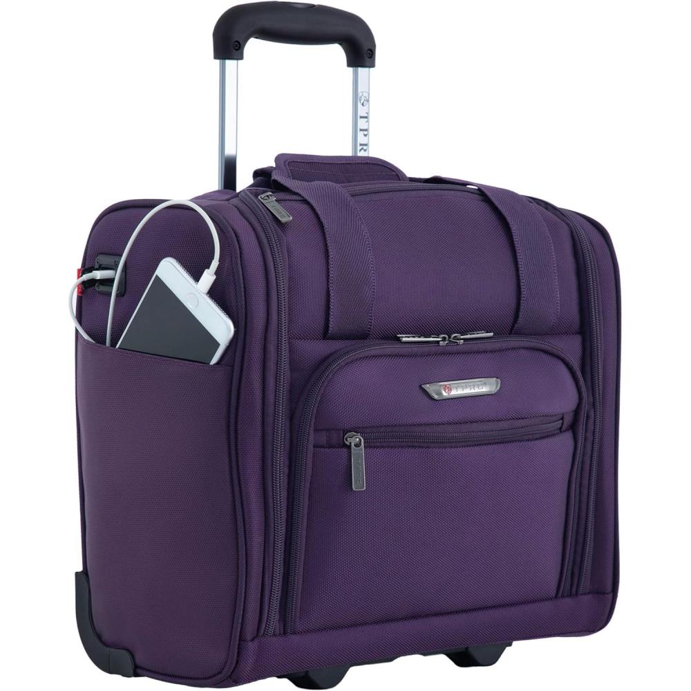 imageTPRC 15quot Smart Under Seat CarryOn Luggage with USB Charging Port Navy Blue Option One SizePurple