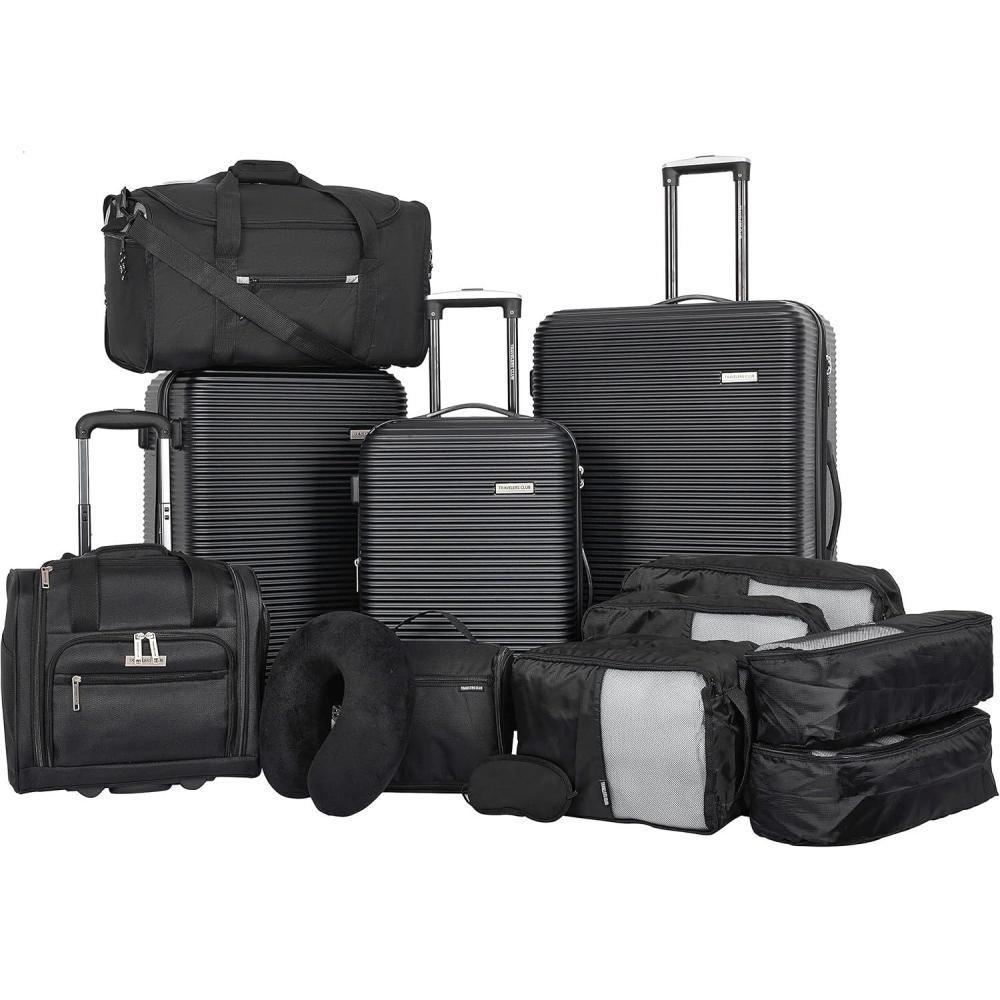 imageTravelers Club 14 Piece Riddock Luggage and Travel Accessories Set Navy BlueBlack