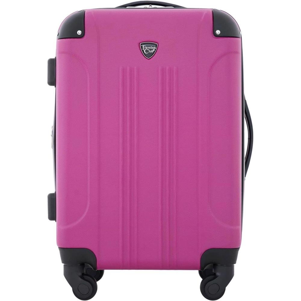 imageTravelers Club Chicago Hardside Expandable Spinner Luggage Black 20quot CarryOnFuchsia