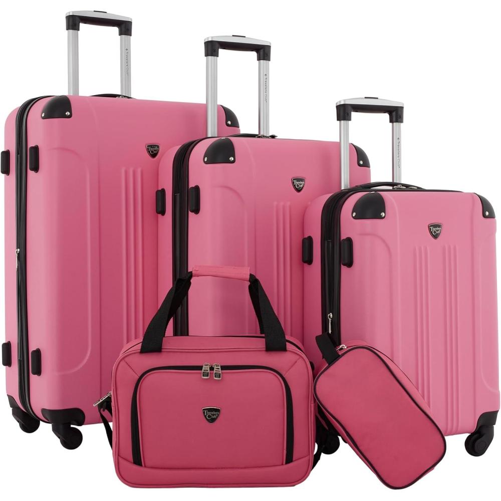 imageTravelers Club Chicago Hardside Expandable Spinner Luggage Black 20quot CarryOnHot Pink