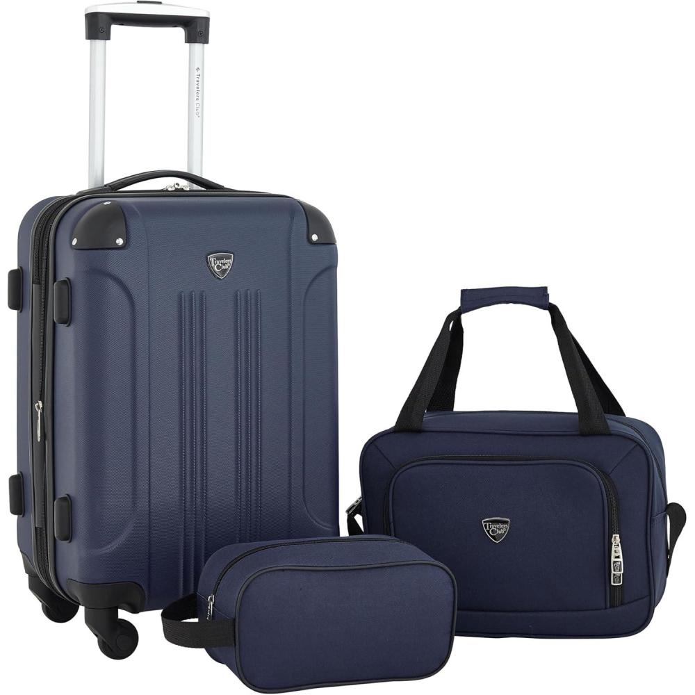 imageTravelers Club Chicago Hardside Expandable Spinner Luggage Black 20quot CarryOnNavy Blue
