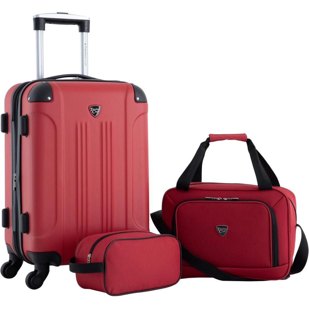 imageTravelers Club Chicago Hardside Expandable Spinner Luggage Black 20quot CarryOnRed
