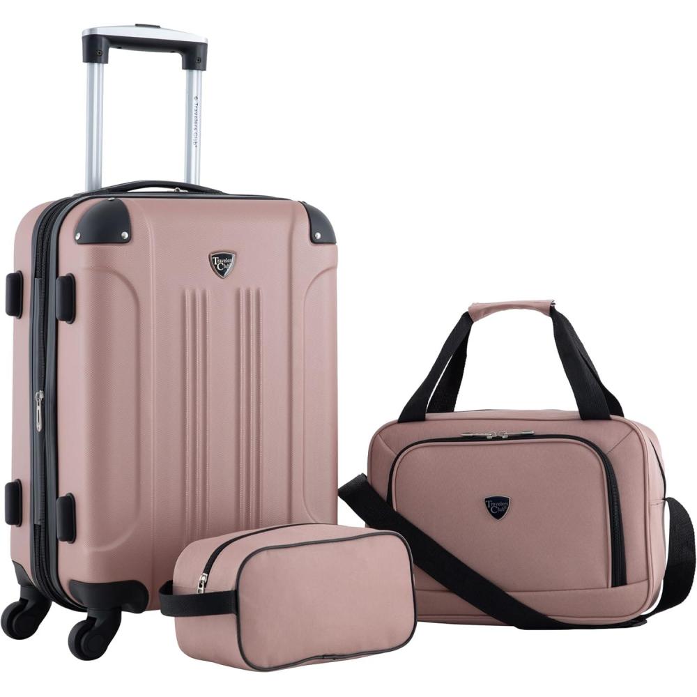 imageTravelers Club Chicago Hardside Expandable Spinner Luggage Black 20quot CarryOnRose Gold