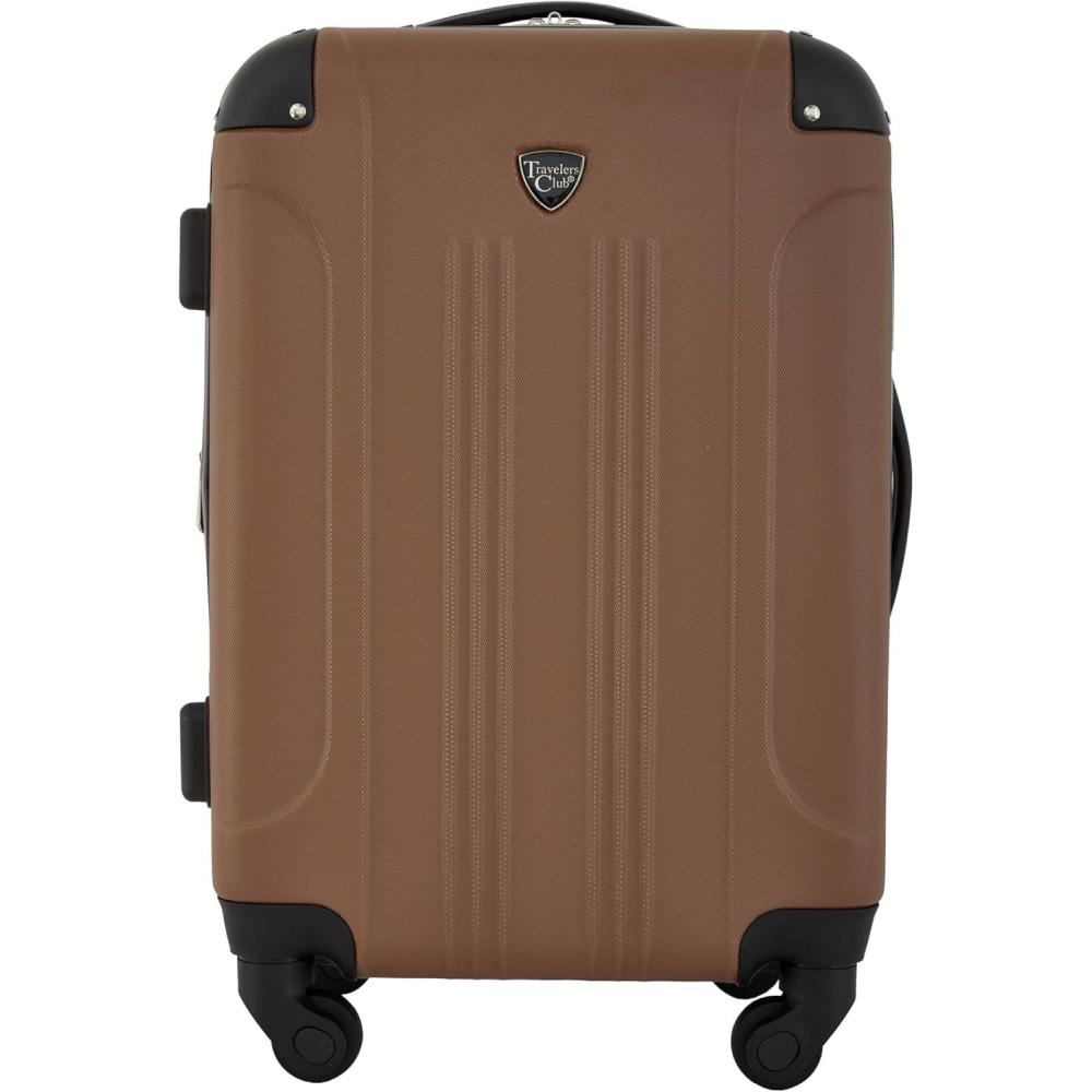 imageTravelers Club Chicago Hardside Expandable Spinner Luggage Black 20quot CarryOnRum Caramel