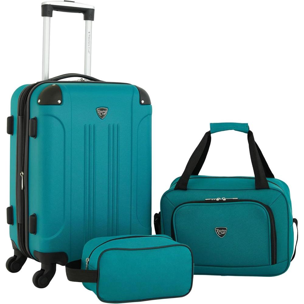imageTravelers Club Chicago Hardside Expandable Spinner Luggage Black 20quot CarryOnTeal