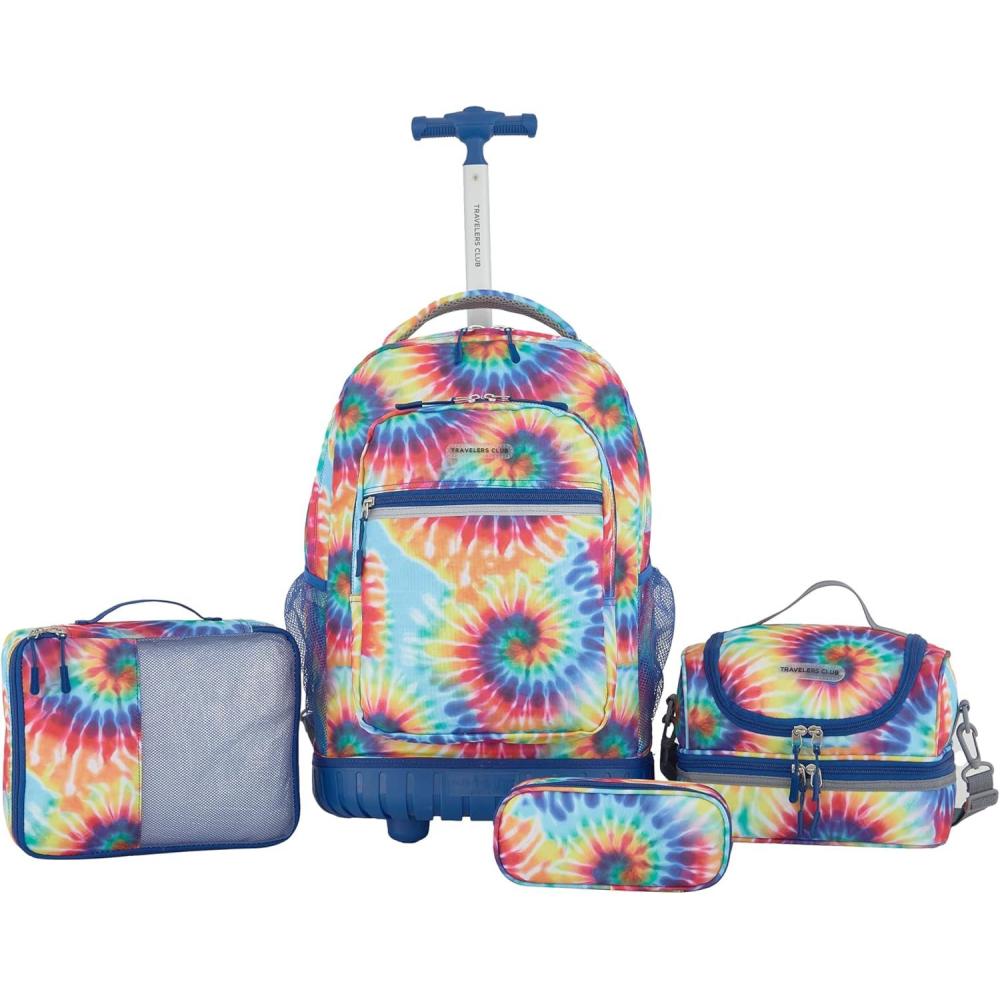 imageTravelers Club unisexadult 4 Piece Rolling Backpack Set With Accessories WaterTie Dye