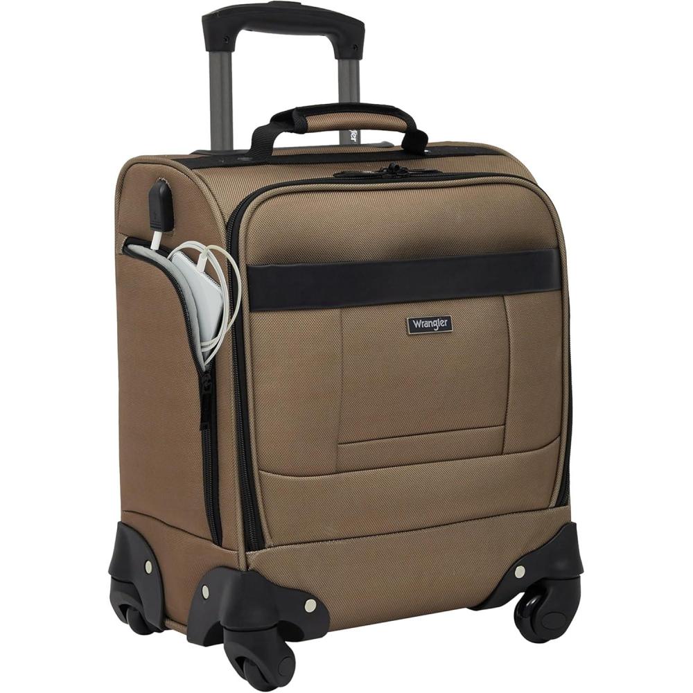 imageWrangler 17quot Underseat Spinner CarryOn Luggage CharcoalMocha