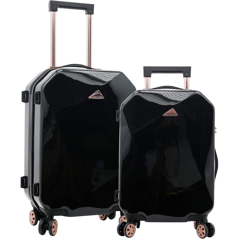imagekensie Womens Shiny Diamond Hardside Spinner Luggage Sky Blue 2Piece Set 2028Black