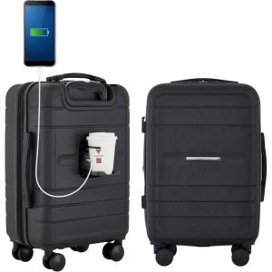 French Connection St. Martin Carry-On Luggage with Cup Holder/USB Ports, Stormy Blue(Black)