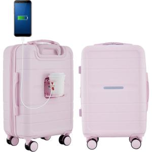 French Connection St. Martin Carry-On Luggage with Cup Holder/USB Ports, Stormy Blue(Pink A Boo)