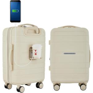 French Connection St. Martin Carry-On Luggage with Cup Holder/USB Ports, Stormy Blue(Whitecap Gray)