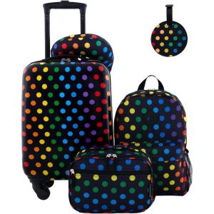 Travelers Club 5 Piece Kids’ Luggage Set, Bunny(Black Polkadot)