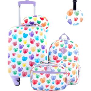 Travelers Club 5 Piece Kids’ Luggage Set, Bunny(Thumbprint Heart)