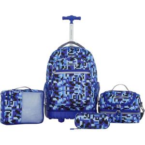 Travelers Club unisex-adult 4 Piece Rolling Backpack Set With Accessories, Water(Blue Pixel)