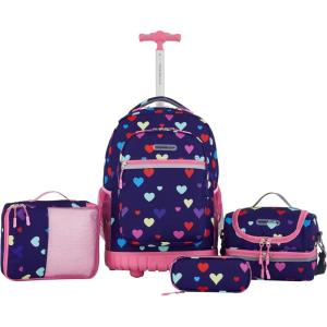 Travelers Club unisex-adult 4 Piece Rolling Backpack Set With Accessories, Water(Heart)