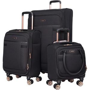 kensie Hudson Softside 3-Piece Spinner Luggage Set, Mellow Mauve(Black with Rose Gold)